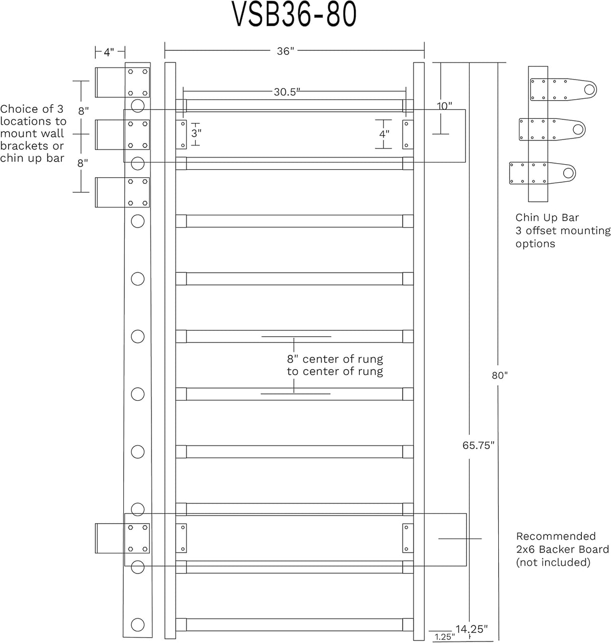 Vita Vibe VSB36-80 - 36" Wide Stall Bars (Swedish Bars) - (80" Tall)