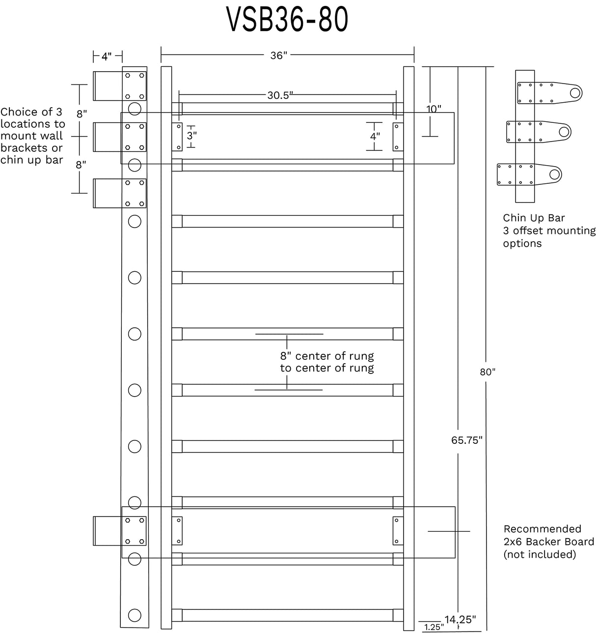 Vita Vibe VSB Series- 36" Wide Stall Bars (Swedish Bars) - 72" - 90" Tall