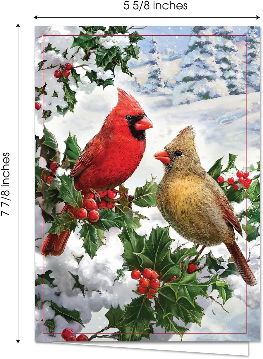 Masterpiece Sparkling Santa Christmas Cards / 16 Festive Holiday Cards Set With White Envelopes / 5 5/8" x 7 7/8" Winter Gold Foil Greeting Cards With Inside Verse/Made In The USA