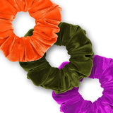 Velvet Scrunchies 3-Pack Gift Set Premium Plush Ponytail Holder Made in the USA Burgundy Forest Black