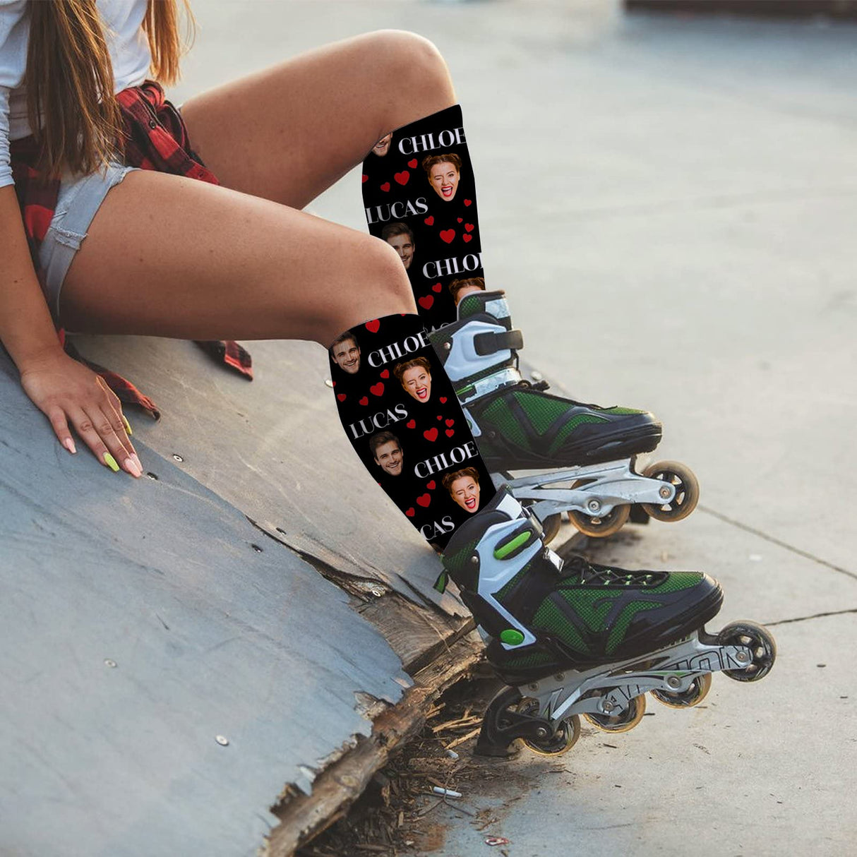 Custom Face Socks with Photo Novelty Crew Socks, Personalized Red Hearts Unisex Crew Sock Gifts for Men Women Made in USA