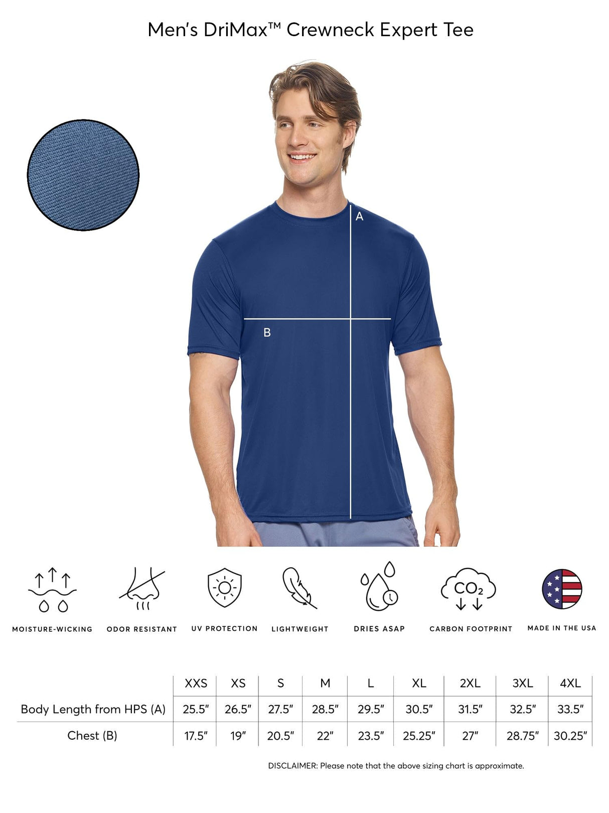 Expert Brand USA-Made Men's Drimax Short-Sleeve Active T-Shirt for Training Gym Hiking Workout