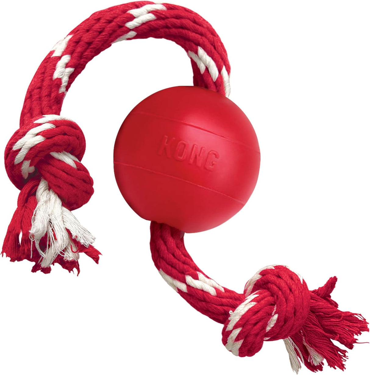 KONG Ball with Rope - Dog Fetch Toy with Rope for Easy Throwing - Durable Dog Ball Toy for Tug, Playtime & More - Natural Rubber Ball Rope Toy for Dogs - Red, For Small Dogs