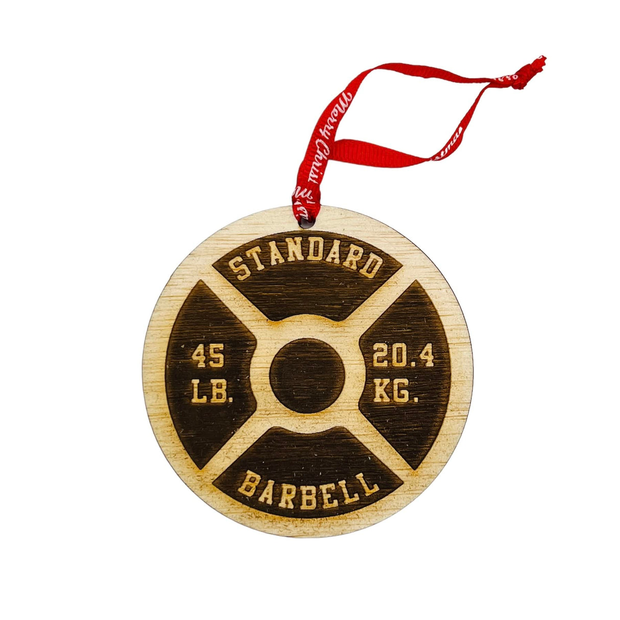 Wooden Weightlifting Christmas Tree Ornament 4 Piece Set, Including Weight Plate, Barbell, Kettlebell, and Dumbbell, Laser Etched, Made in The USA, Weightlifting Gift, Fitness Ornament