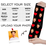 Custom Face Socks with Photo Novelty Crew Socks, Personalized Red Hearts Unisex Crew Sock Gifts for Men Women Made in USA