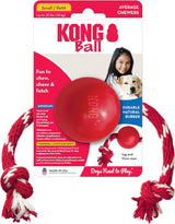 KONG Ball with Rope - Dog Fetch Toy with Rope for Easy Throwing - Durable Dog Ball Toy for Tug, Playtime & More - Natural Rubber Ball Rope Toy for Dogs - Red, For Small Dogs