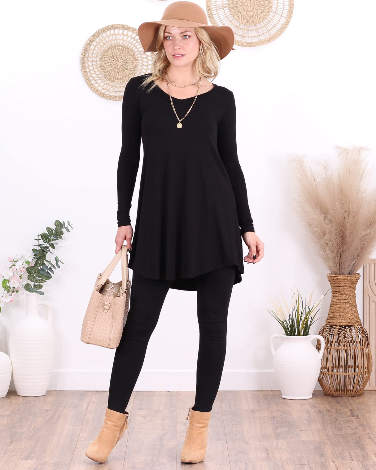 Popana Womens Long Sleeve Tunic Tops to Wear with Leggings - Long Tunic Shirts for Women Loose Fit Dressy Plus Size Casual