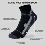 SAMSOX 2-Pair Merino Wool Ankle Running Hiking Socks, Made in USA Cushioned Sport Socks for Men & Women (Moab Quarter)