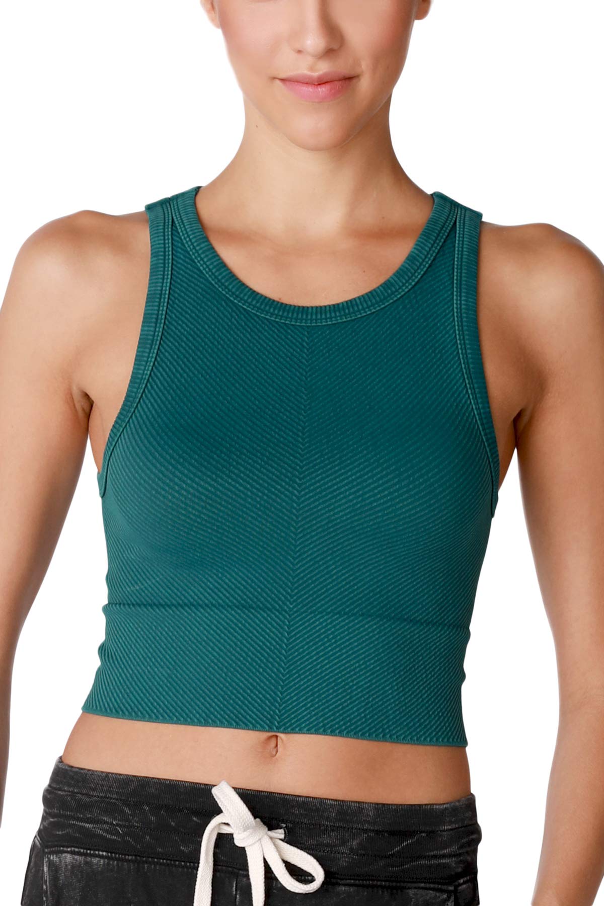 NIKIBIKI Women Seamless Vintage Chevron High Neck Crop Top, Made in U.S.A, One Size