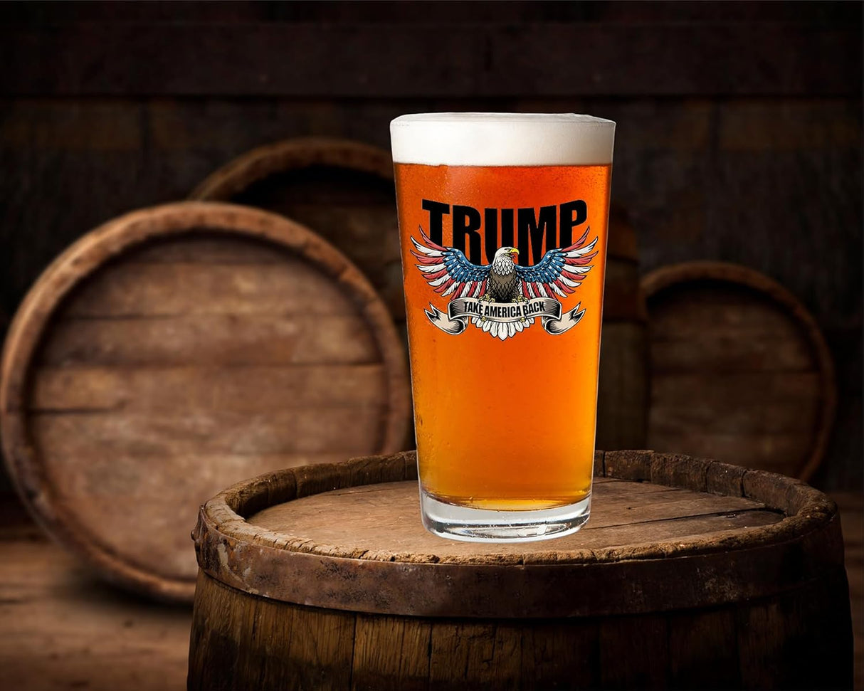 Donald Trump Merchandise Pint Glasses – 16Oz Take America Back– Made In USA - President Trump Printed Beer Glass (NOT sticker)