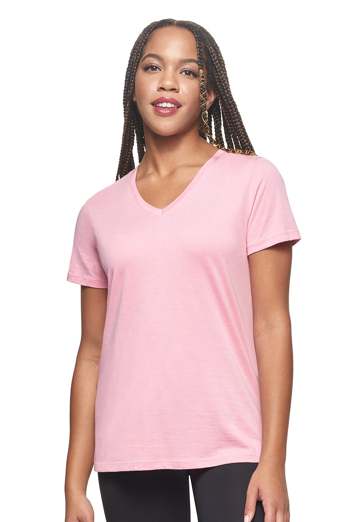 Expert Brand USA-Made Women's MoCA Cotton Blend V Neck T-Shirt