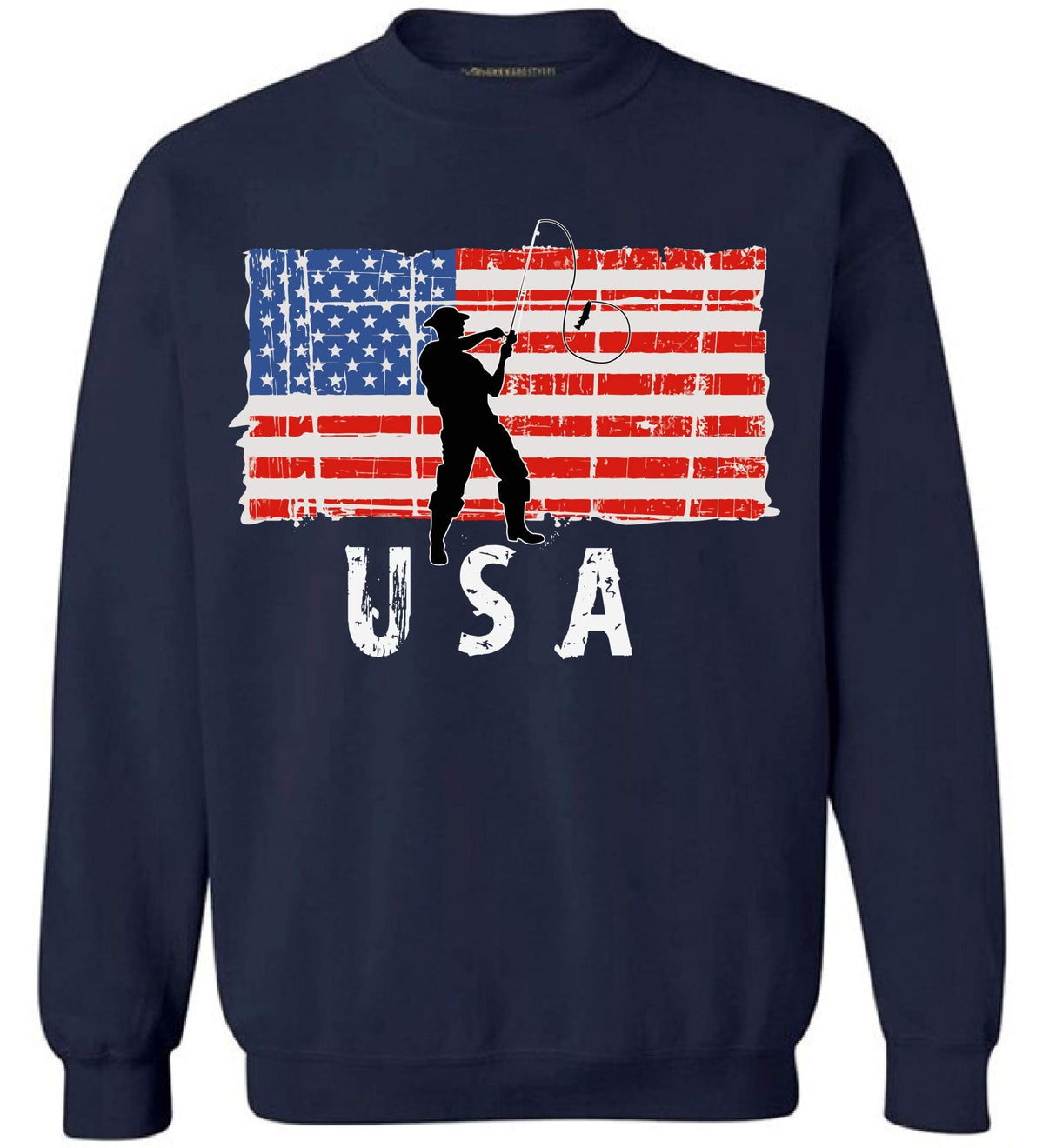 Awkward Styles Fishing USA Crewneck Made in the USA Fishing Sweatshirt for Men Women