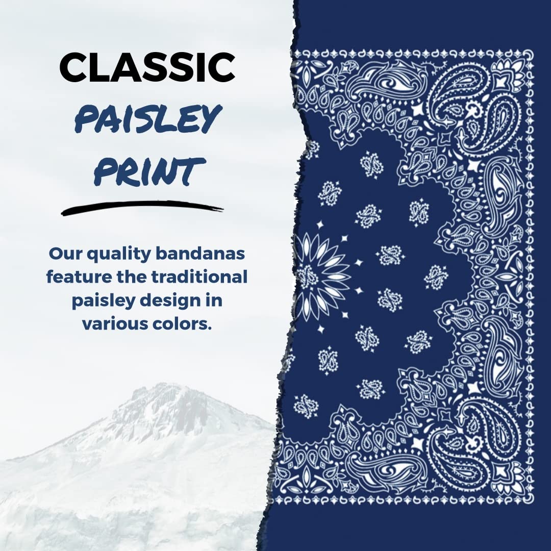 B53 100% Cotton Paisley Bandanas Made in the USA - Stylish Headband, Handkerchief, Scarf - 21 inch x 21 inch