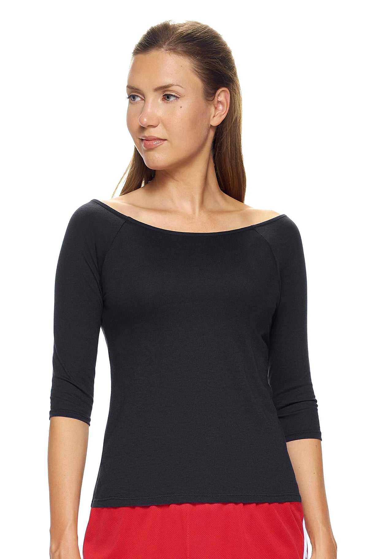 Expert Brand USA-Made Women's MoCA Cotton Blend 3/4 Sleeve Cross Back Shirt