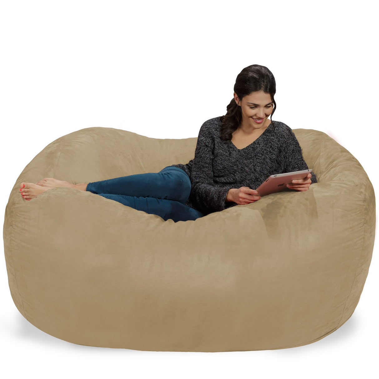 Chill Sack Bean Bag Chair: Huge 6' Memory Foam Furniture Bag and Large Lounger - Big Sofa with Soft Micro Fiber Cover - Red Furry