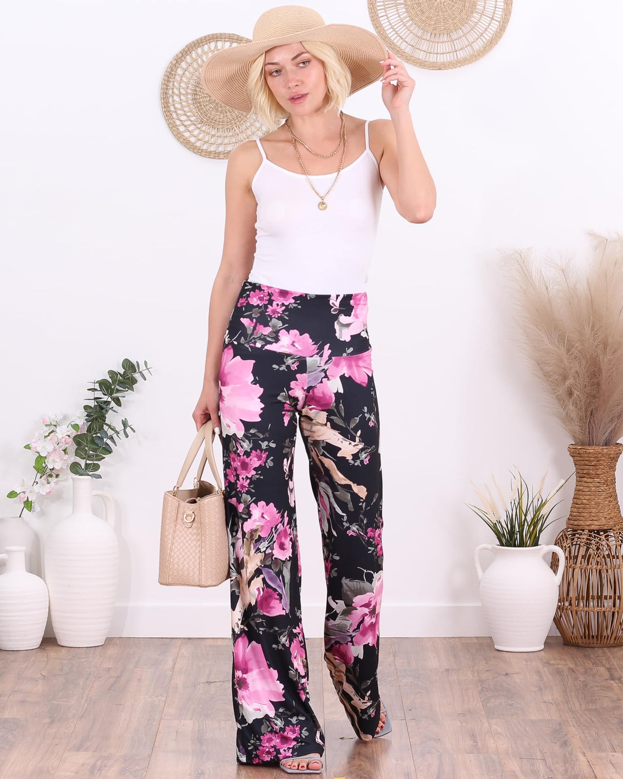 Popana Palazzo Pants for Women Casual Summer Wide Leg Beach Pants Plus Size Made in USA