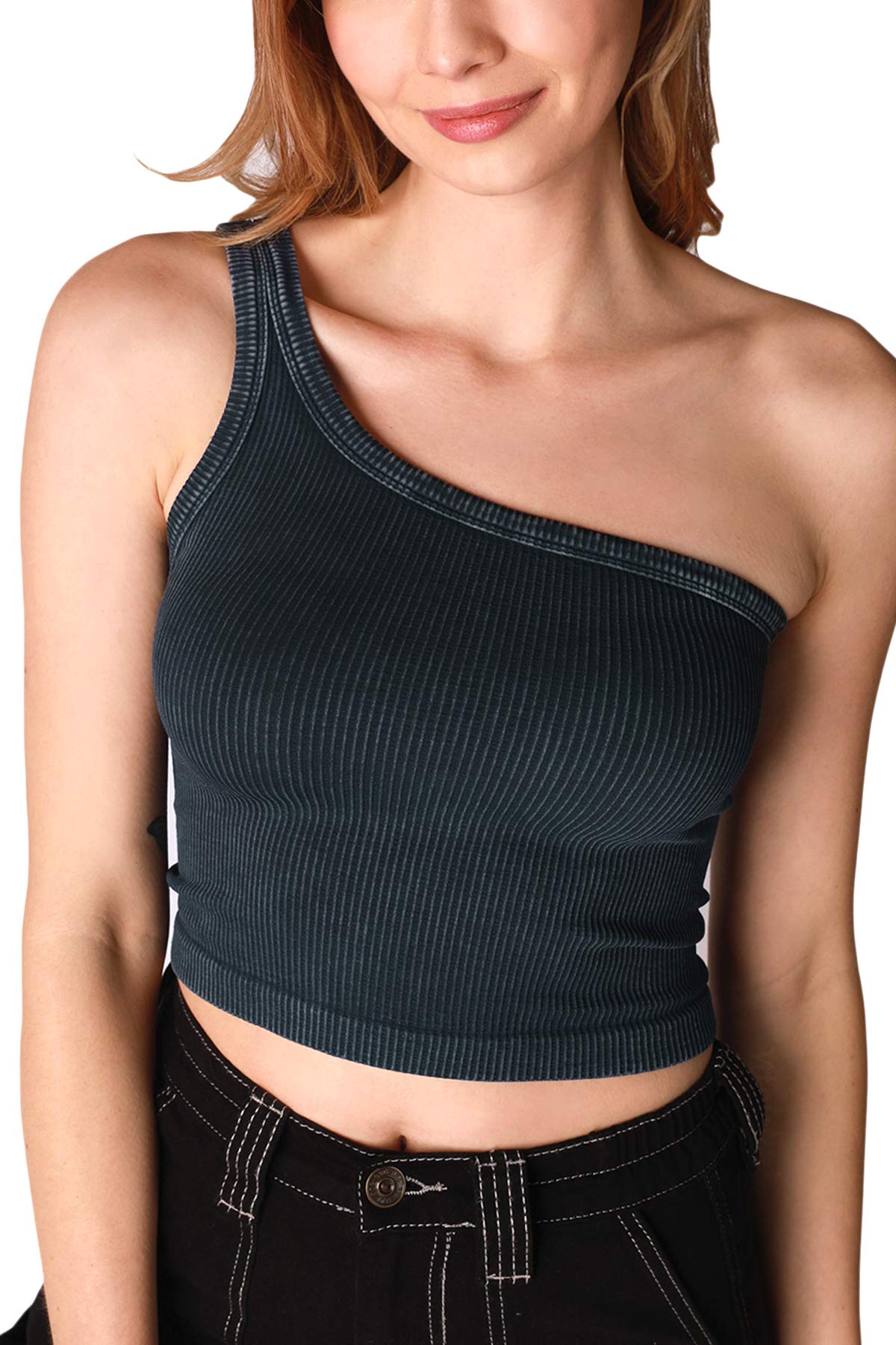 NIKIBIKI Women Seamless Vintage One Shoulder Crop Top, One Size