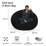 Chill Sack Bean Bag Chair: Giant 5' Memory Foam Furniture Bean Bag - Big Sofa with Soft Micro Fiber Cover - Black