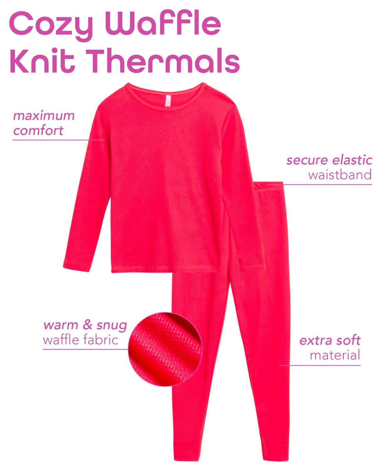 Sweet Hearts Girls' Thermal Underwear Set - 6 Piece Waffle Knit Top and Long Johns Base Layer Set: Made in USA (2T-16)