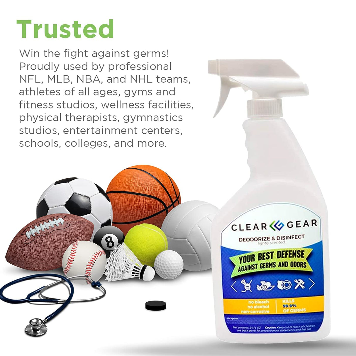 Disinfectant, Cleaner, and Deodorizer For Sports Equipment, Gyms, and Fitness Centers - EPA-Registered, Hospital Grade, Made in USA - 1-Pack of 32 Oz Bottle Disinfecting Spray