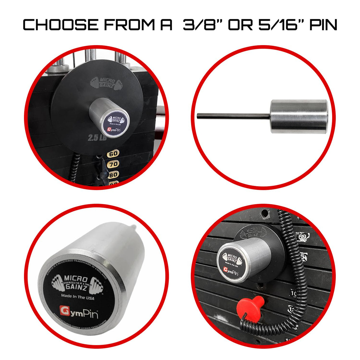 Micro Gainz GymPin Weight Stack Extender Pin for Cable Machine & Home Gym, Designed for Weight Lifting & Strength Training Allowing Additional Olympic Weight Plates, Made in The USA