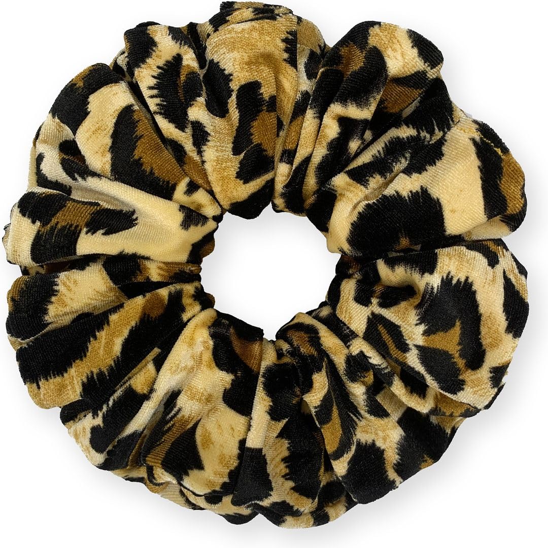Velvet Scrunchies King Size Leopard XXL Plush Ponytail Holders Oversized Big Made in the USA
