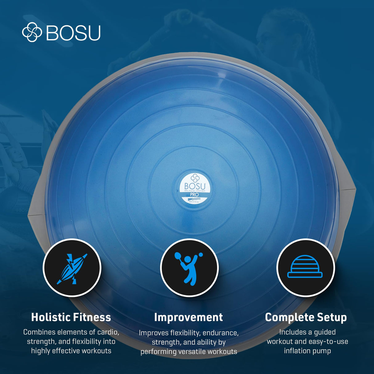 Bosu Pro Multi Functional Home Gym Full Body Balance Strength Trainer Ball Equipment with Guided Workouts and Pump