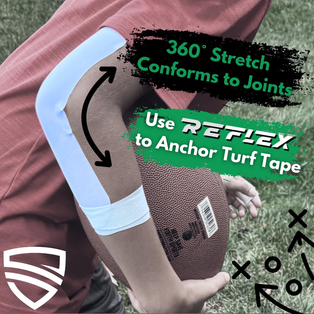 Shield Turf Tape Youth Kit Football | Turf Tape Football, USA Made, 3 Inch Size, 4-Way Stretch Flexibility, Waterproof, Reflex Stretch Tape, Black