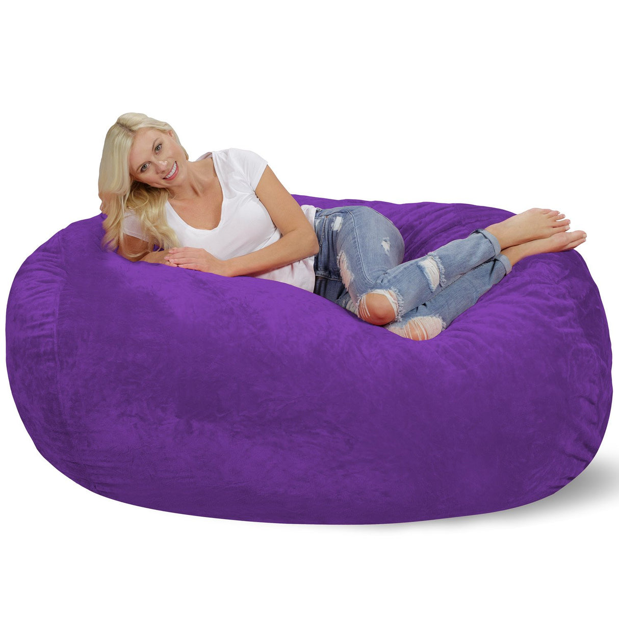 Chill Sack Bean Bag Chair: Huge 6' Memory Foam Furniture Bag and Large Lounger - Big Sofa with Soft Micro Fiber Cover - Red Furry