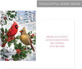 Masterpiece Sparkling Santa Christmas Cards / 16 Festive Holiday Cards Set With White Envelopes / 5 5/8" x 7 7/8" Winter Gold Foil Greeting Cards With Inside Verse/Made In The USA