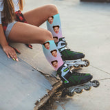 Custom Face Socks with Photo Novelty Crew Socks, Personalized Red Hearts Unisex Crew Sock Gifts for Men Women Made in USA