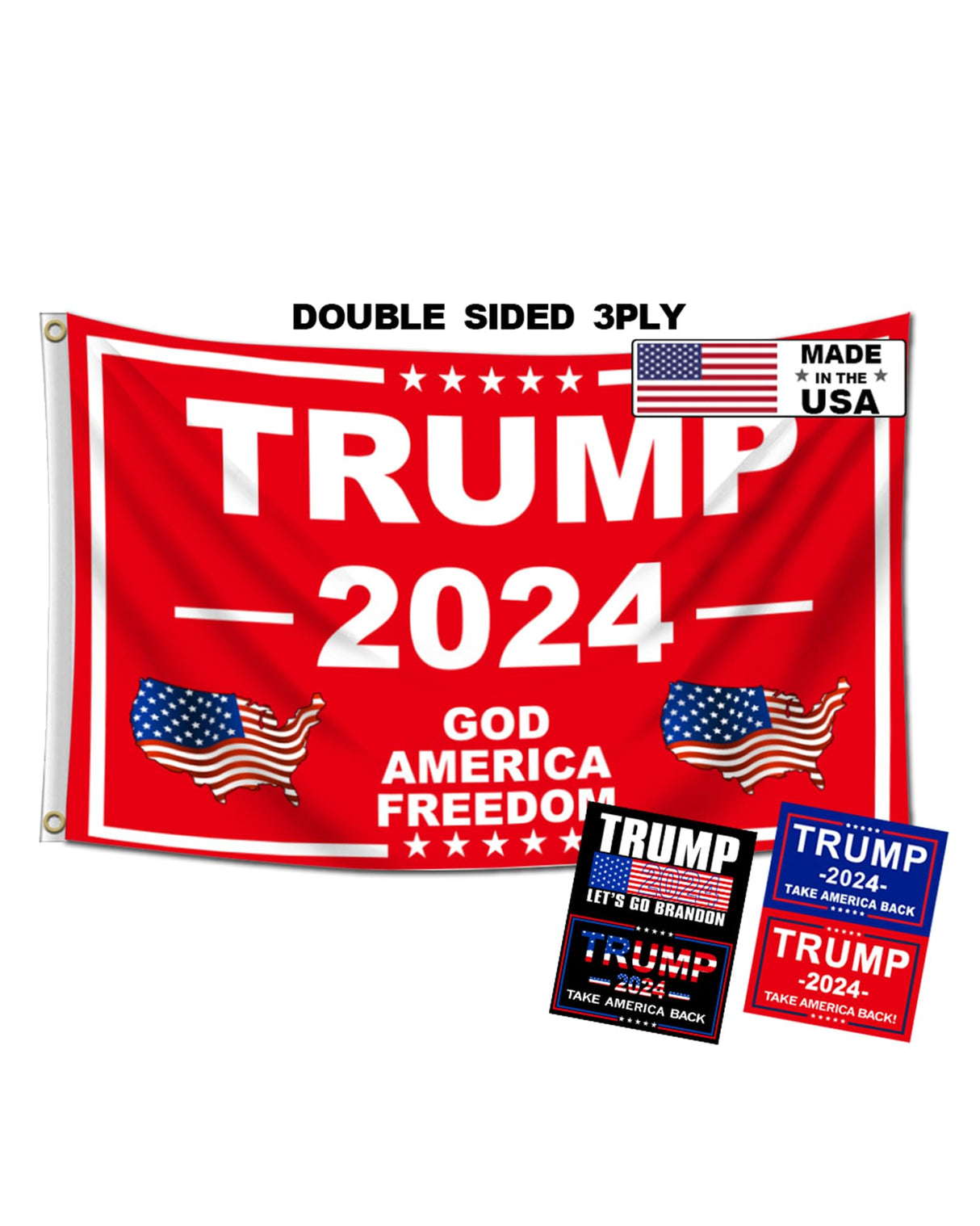 Trump 2024 Flags 3x5 Outdoor Made in USA-Double Sided 3 Ply Heavy Duty Take America Back with 4 Pcs Trump 2024 Sticker,Trump 2024 Flags Banner for Outside with 2 Brass Grommets(Red)