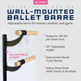 VITA Barre Wall-Mounted Ballet Barre, Wood | Adjustable Height, Made in USA, Home, Studio or Gym Exercise Equipment for Kids & Adults | Dance, Fitness, Pilates