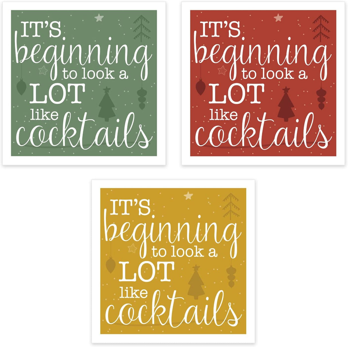 It's Beginning To Look A Lot Like Cocktails Napkins / 48 Christmas Event Napkins / 4 3/4" x 4 3/4" Square Holiday 3 Ply Napkin Set / 3 Funny Winter Designs/Made In The USA