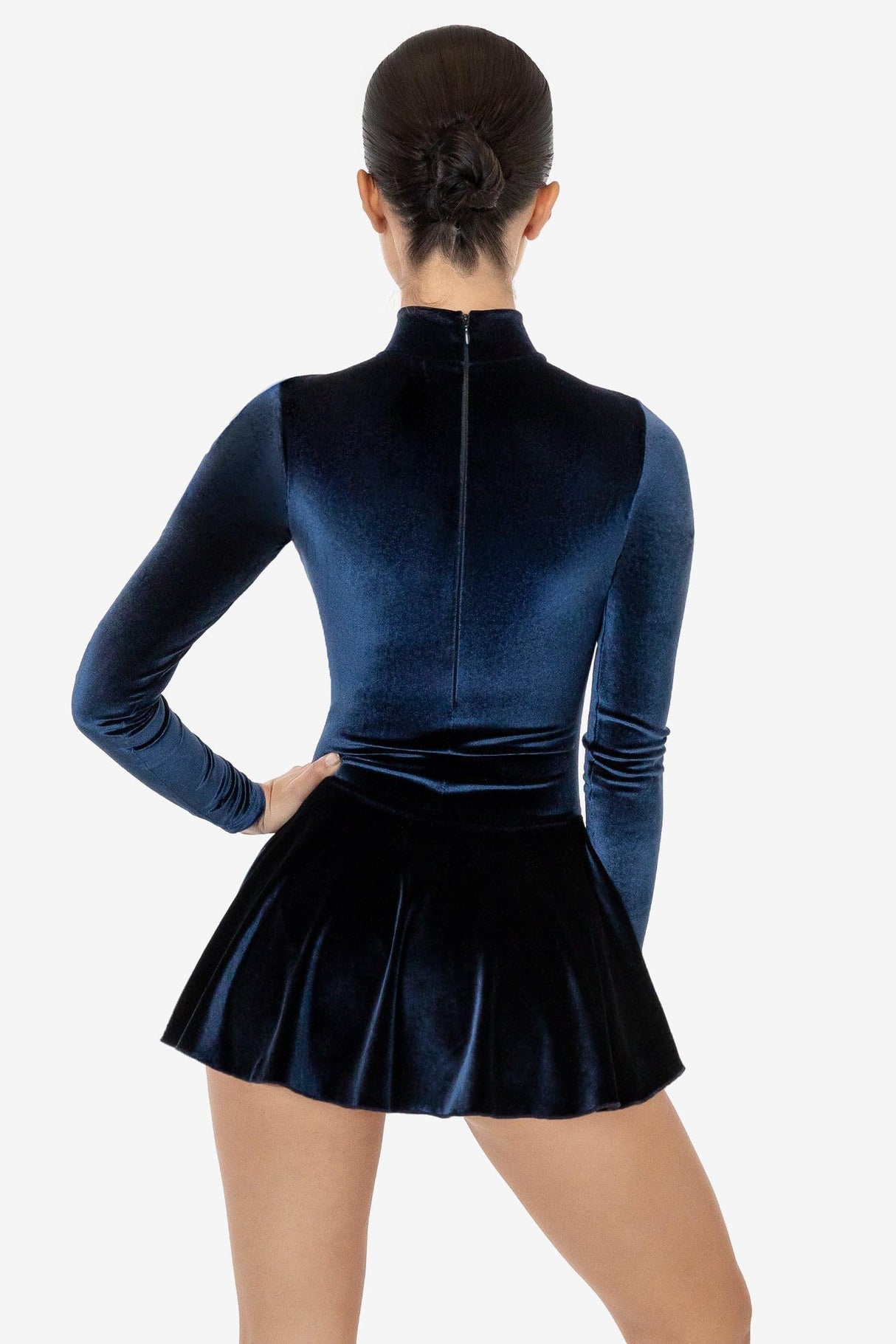 Los Angeles Apparel Velvet Long Sleeve Mockneck Skirted Leotard