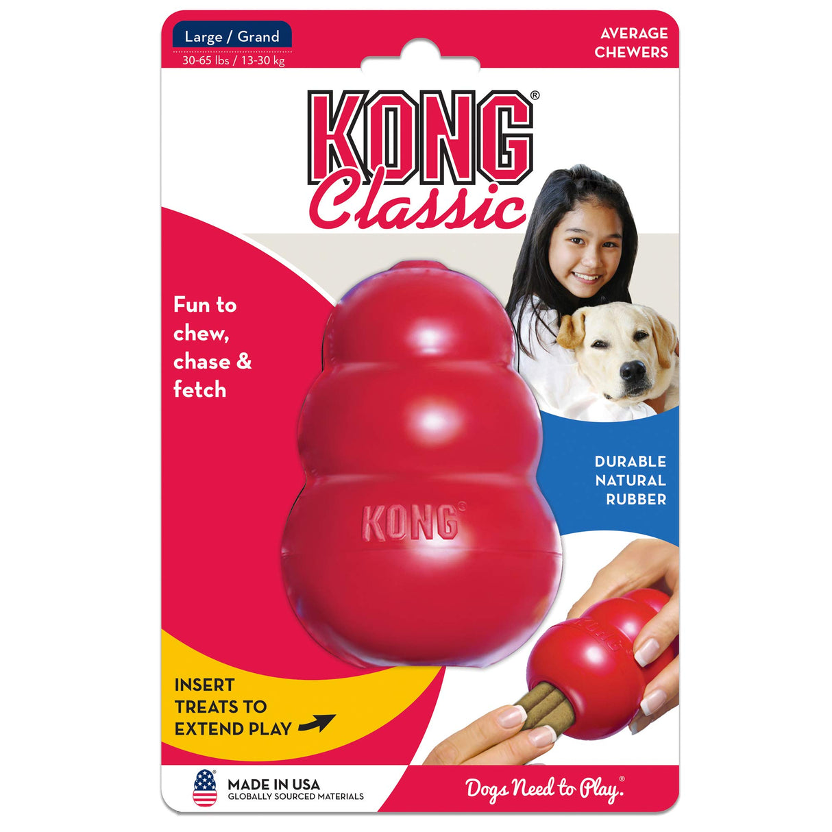 KONG Classic Stuffable Dog Toy - Fetch & Chew Toy for Dogs - Treat-Filling Capabilities & Erratic Bounce for Extended Play Time - Durable Natural Rubber Material - for Large Dogs