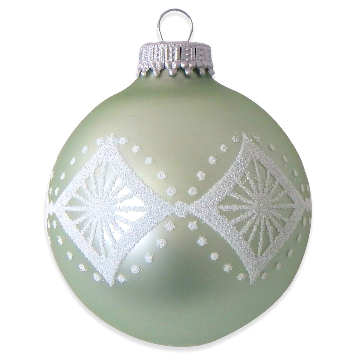 Glass Christmas Tree Ornaments - 67mm/2.625" [4 Pieces] Decorated Balls from Christmas by Krebs Seamless Hanging Holiday Decor (Frost with Blue & Silver Bethlehem Scene)