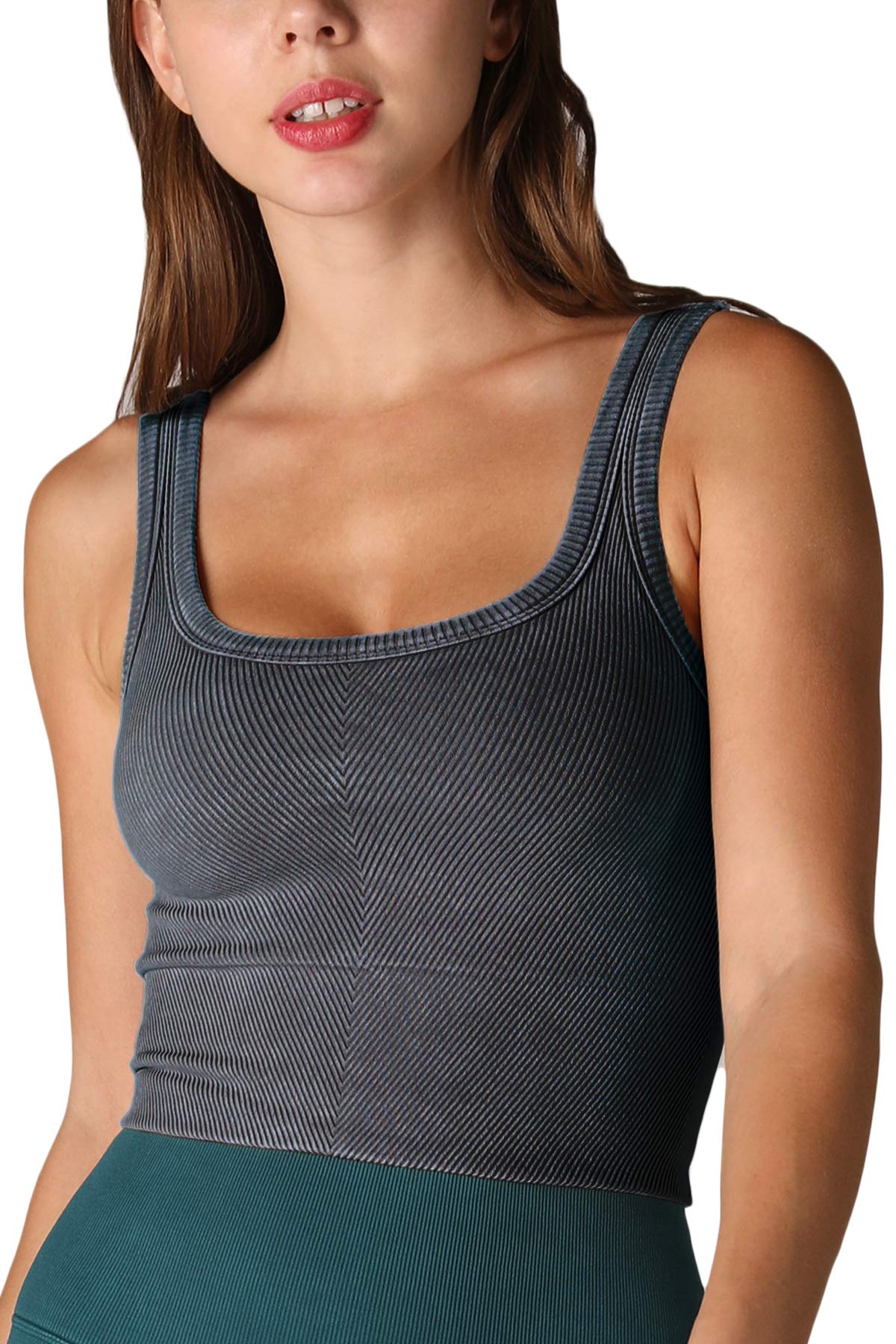 NIKIBIKI Women Seamless Vintage Chevron Ribbed Crop Top, Made in U.S.A, One Size