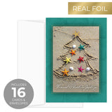 Masterpiece Sparkling Santa Christmas Cards / 16 Festive Holiday Cards Set With White Envelopes / 5 5/8" x 7 7/8" Winter Gold Foil Greeting Cards With Inside Verse/Made In The USA