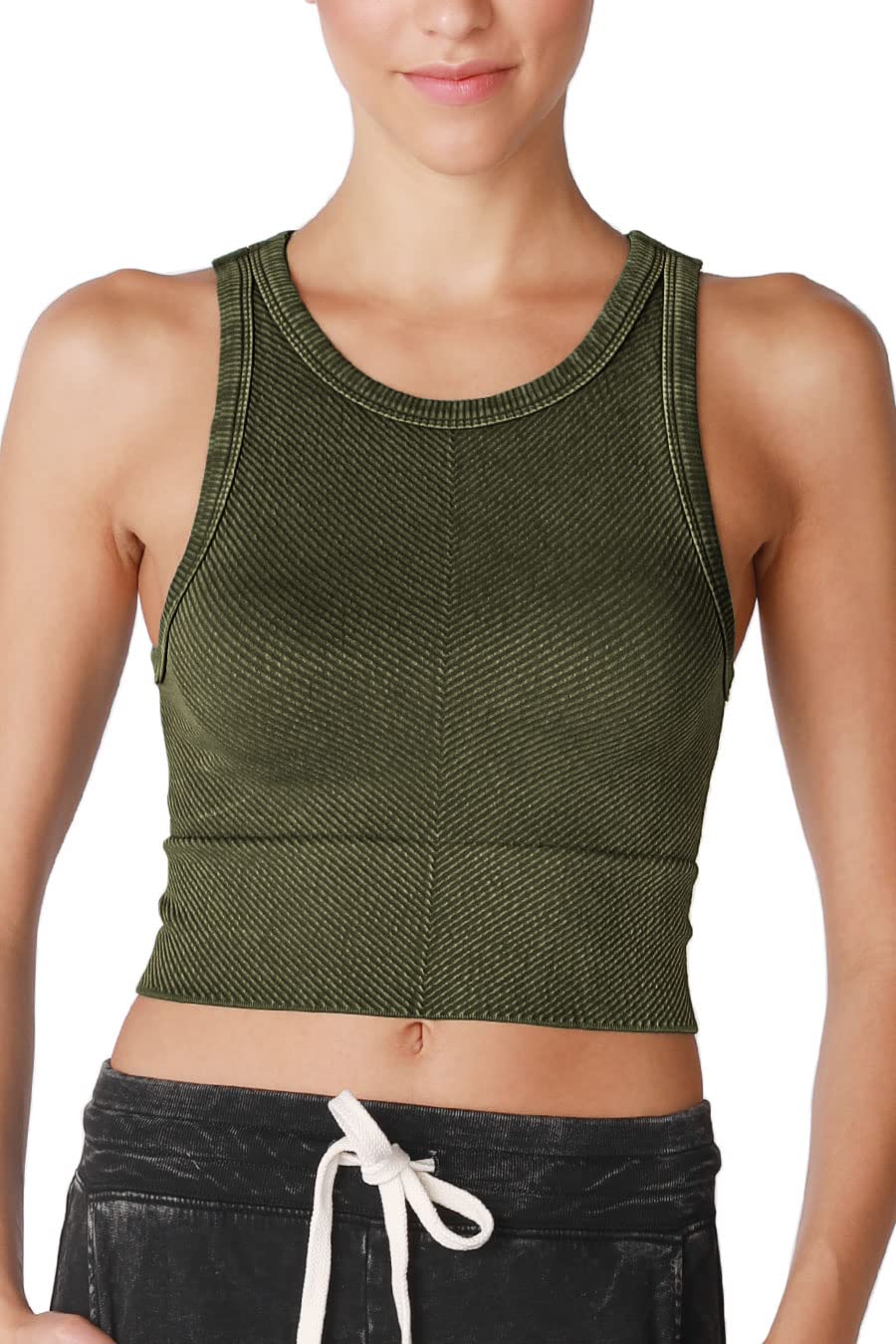 NIKIBIKI Women Seamless Vintage Chevron High Neck Crop Top, Made in U.S.A, One Size
