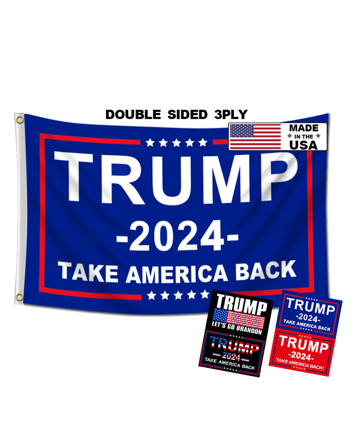 Trump 2024 Flags 3x5 Outdoor Made in USA-Double Sided 3 Ply Heavy Duty Take America Back with 4 Pcs Trump 2024 Sticker,Trump 2024 Flags Banner for Outside with 2 Brass Grommets(Red)