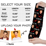 Custom Face Socks with Photo Novelty Crew Socks, Personalized Red Hearts Unisex Crew Sock Gifts for Men Women Made in USA