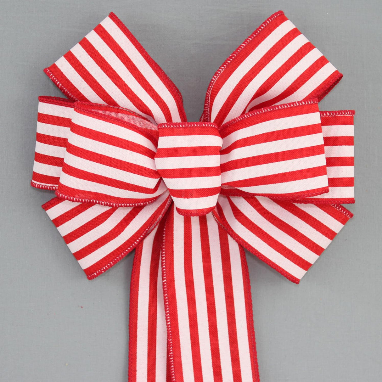 Red Cabana Stripe Christmas Patriotic Wreath Bows - Handmade in USA (10 inches wide)