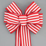 Red Cabana Stripe Christmas Patriotic Wreath Bows - Handmade in USA (10 inches wide)