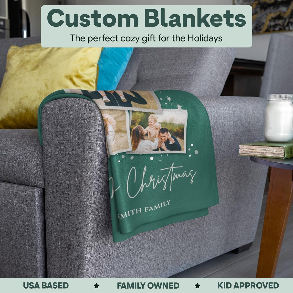 Custom Christmas Blankets - Family Photo Christmas Throw Blanket for Couch - Cozy Christmas Decor - Soft & Warm Fleece Picture Blankets - Personalized Gifts (Sherpa - 50x60)