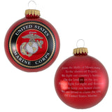 Christmas Tree Ornaments Made in The USA - 80mm / 3.25" Decorated Collectible Glass Balls from Christmas by Krebs - Handmade Hanging Holiday Decorations for Trees (Navy Emblem and Hymn, Silk)