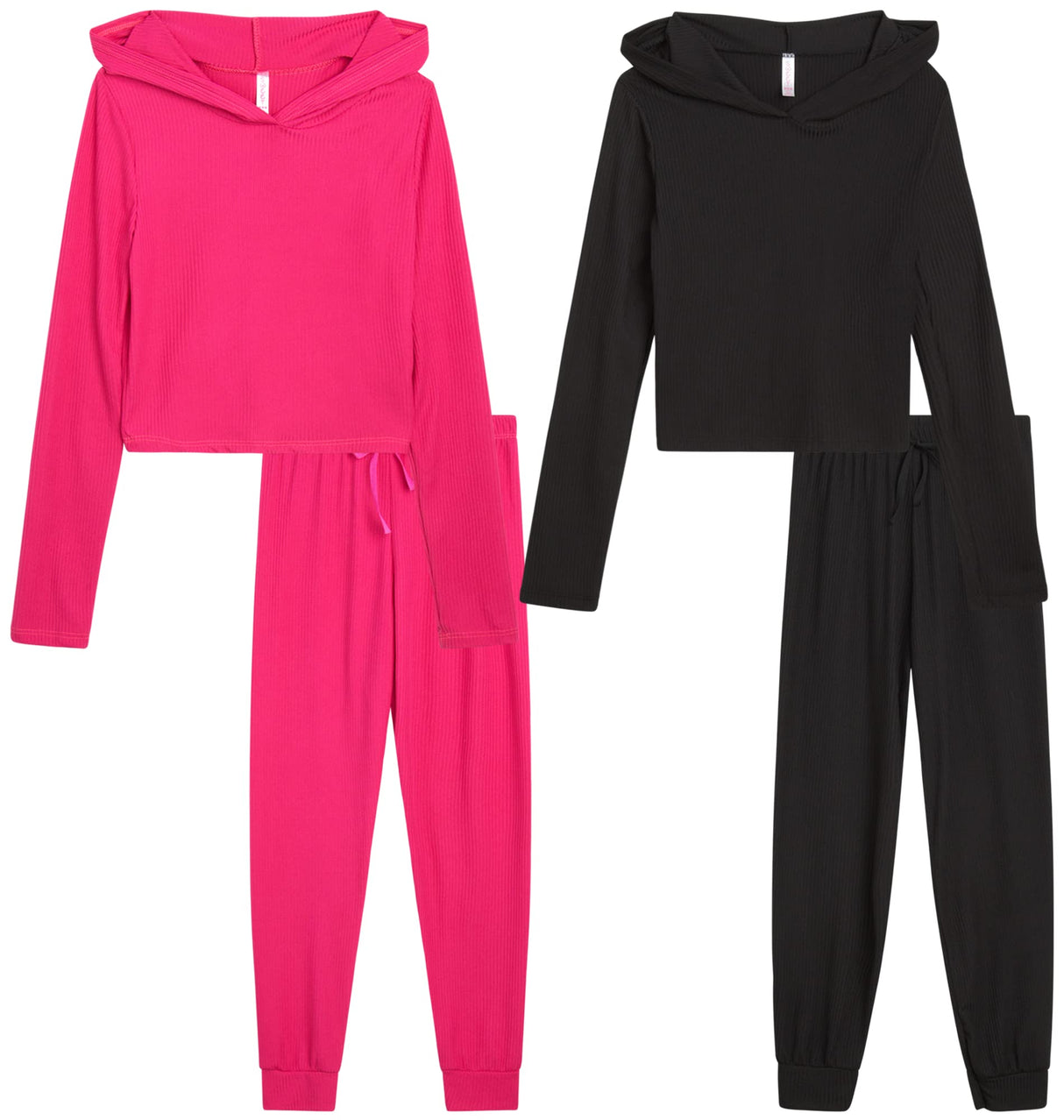 Sweet Hearts Girls' Sweatsuit Set - 4 Piece Lightweight Ribbed Pullover Hoodie Sweatshirt and Jogger Sweatpants: Made in USA