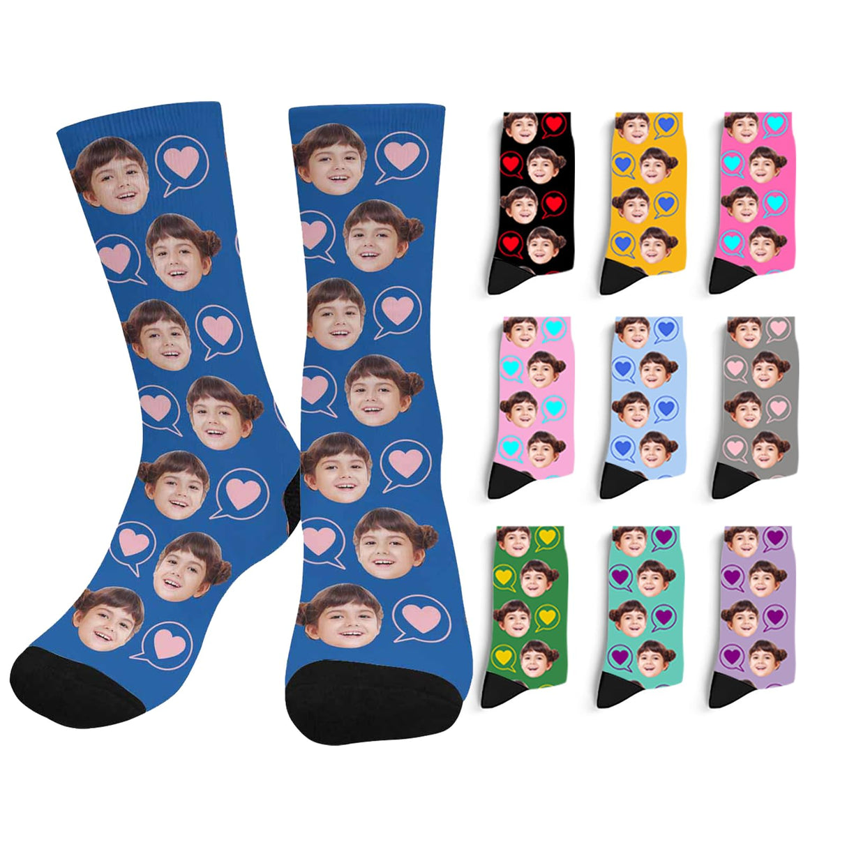 Custom Face Socks with Photo Novelty Crew Socks, Personalized Red Hearts Unisex Crew Sock Gifts for Men Women Made in USA