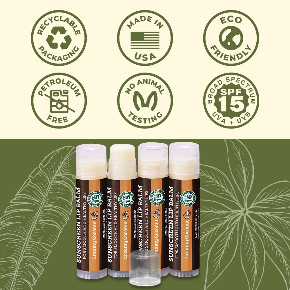 USDA Organic Lip Balm 6-Pack by Earth's Daughter Stocking Stuffers - Fruit Flavors, Beeswax, Coconut Oil, Vitamin E - Best Lip Repair Chapstick for Dry Cracked Lips - Moisturizing Lip Care