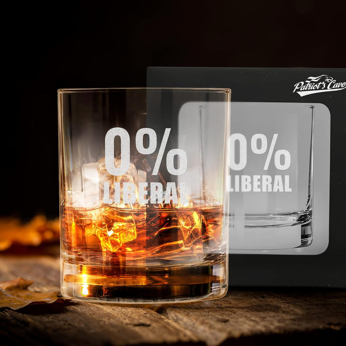 0% Liberal | Republican Trump Glass | 11 oz Bourbon Whiskey Rock Glass | Old Fashioned Whiskey Tasting Glasses For Men | Retirement Gifts For Men | Made In USA